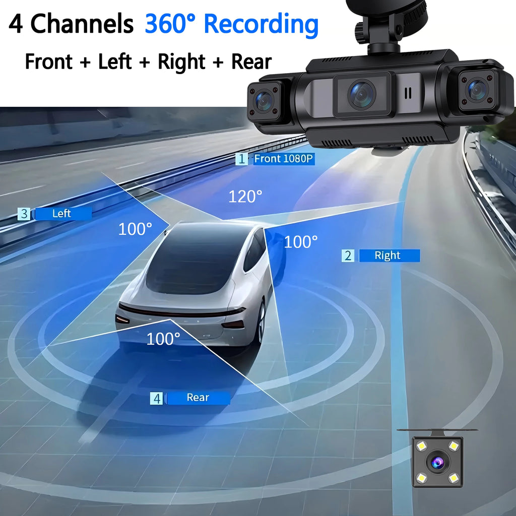 Dashcam WiFi 4 Caméras – Surveillance Voiture Full HD