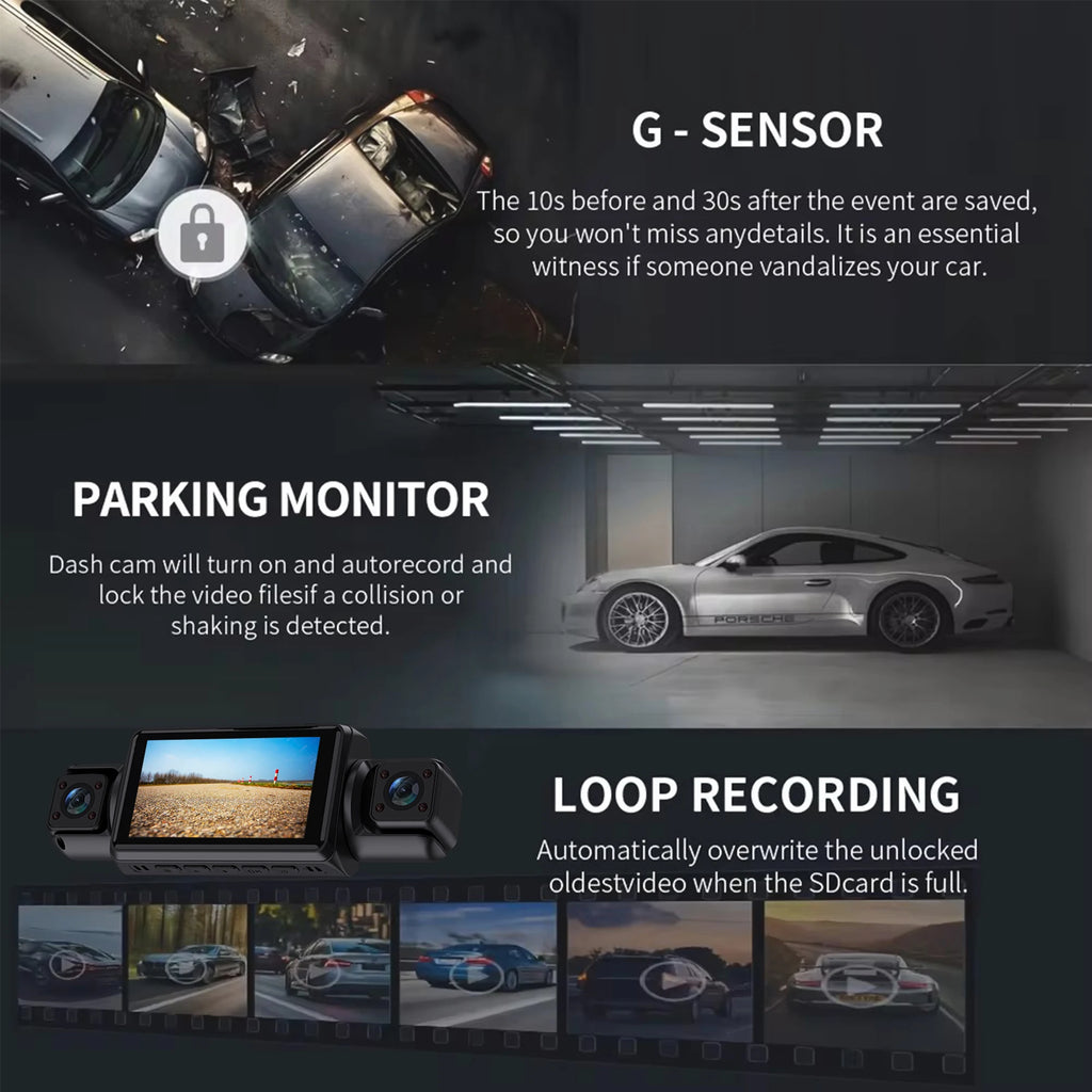 Dashcam WiFi 4 Caméras – Surveillance Voiture Full HD