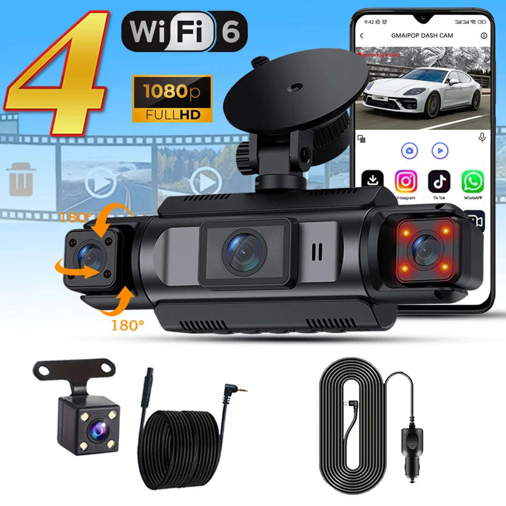 Dashcam WiFi 4 Caméras – Surveillance Voiture Full HD