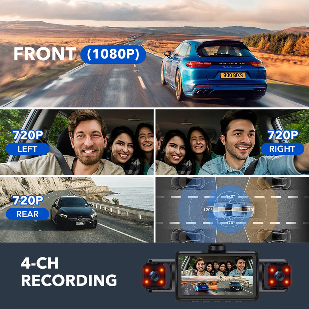 Dashcam WiFi 4 Caméras – Surveillance Voiture Full HD