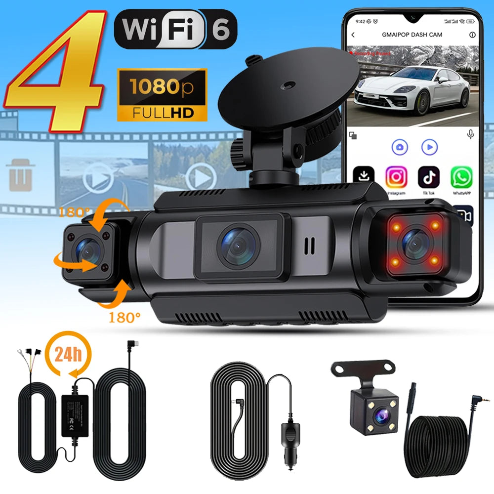 Dashcam WiFi 4 Caméras – Surveillance Voiture Full HD
