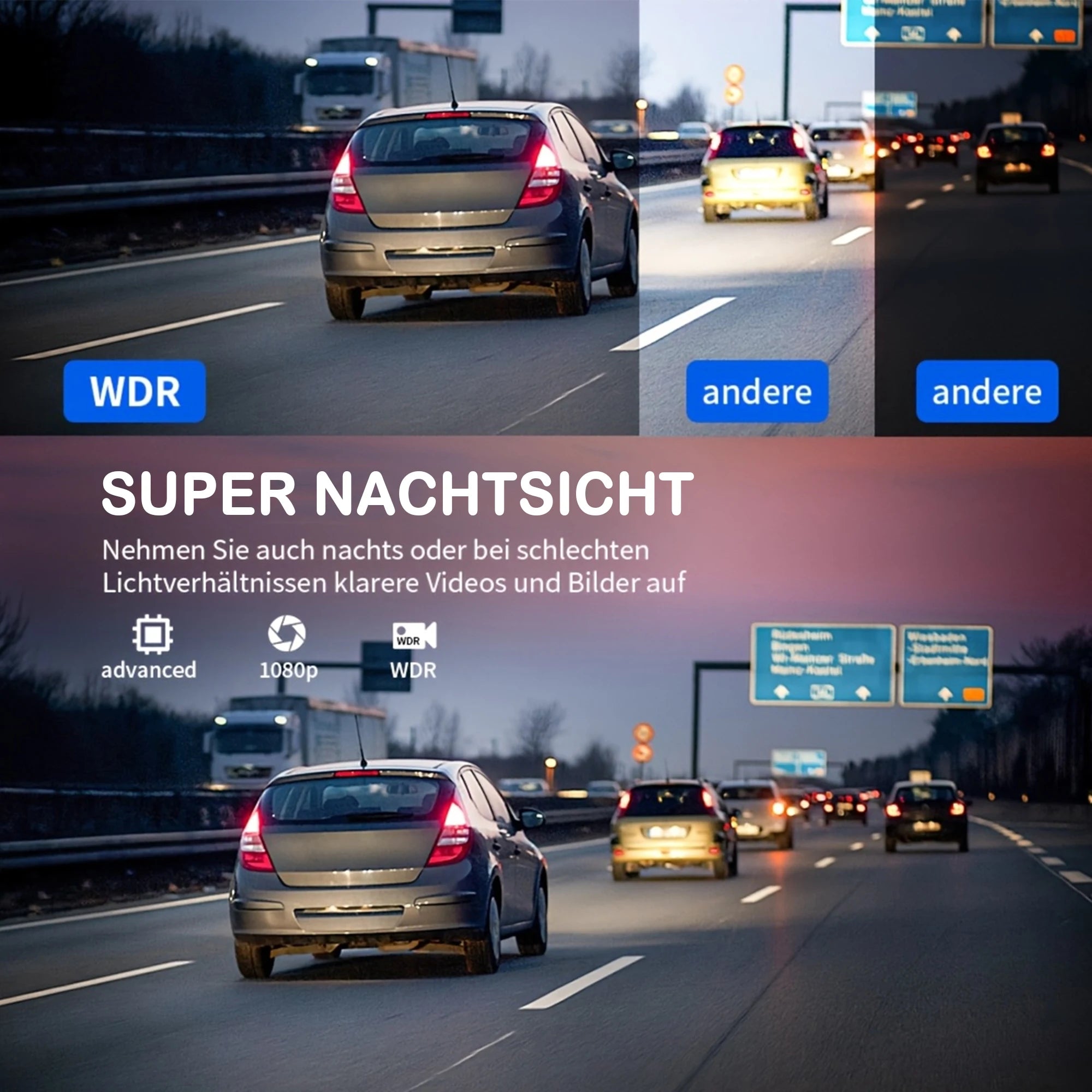 Dashcam WiFi 4 Caméras – Surveillance Voiture Full HD
