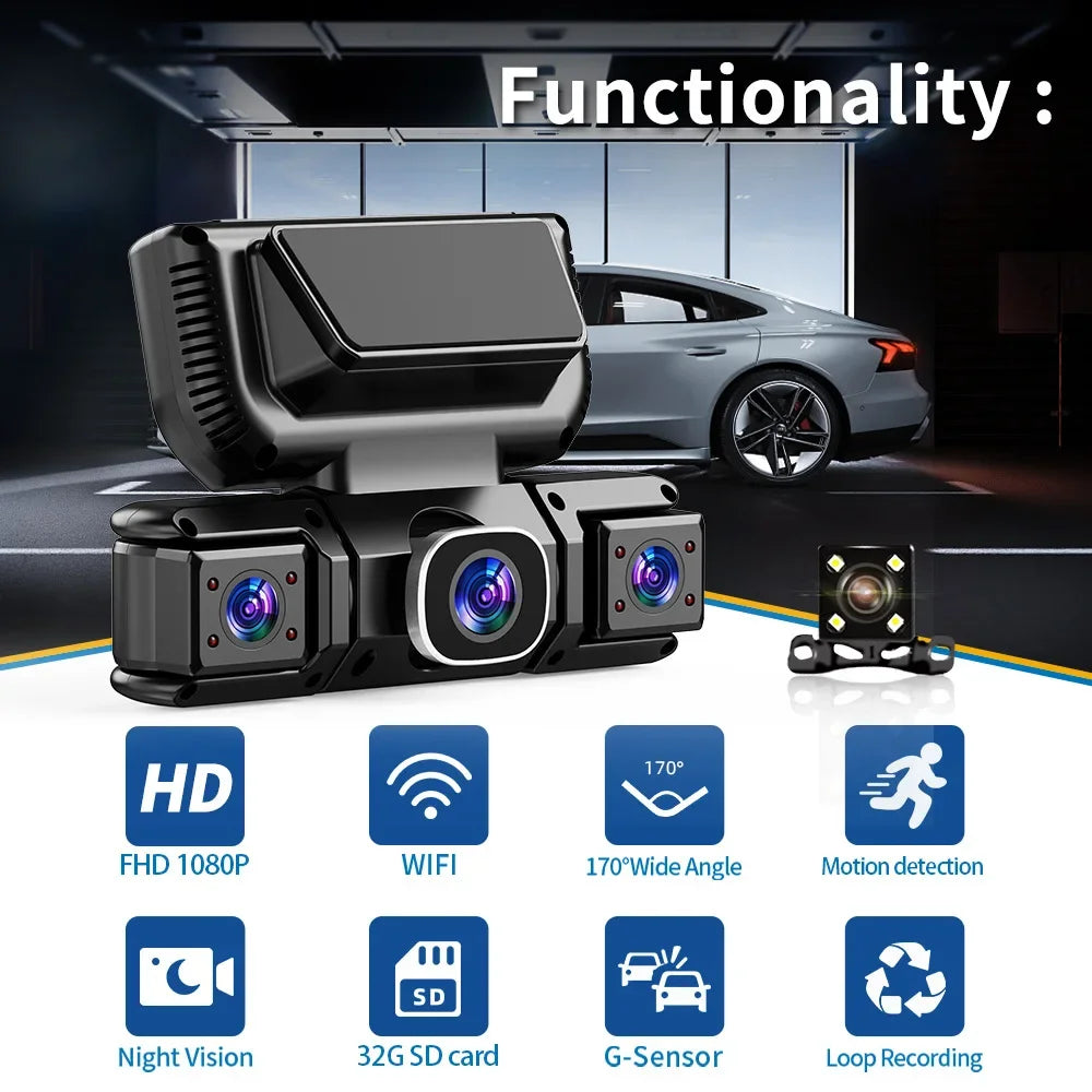 Caméra DVR 360° pour Voiture – Vision Nocturne & WiFi